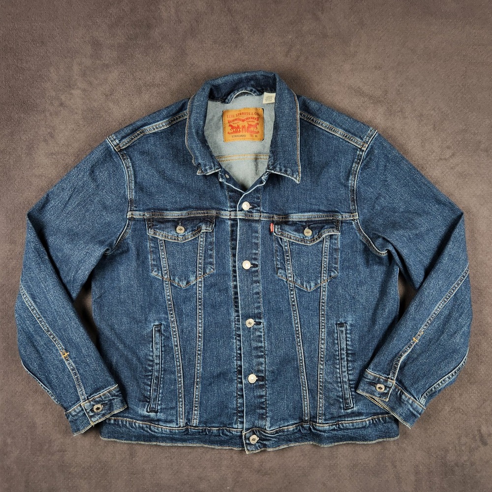 Levis Trucker Jacket Mens XL Dark Wash Blue Standard Fit Stretch Denim